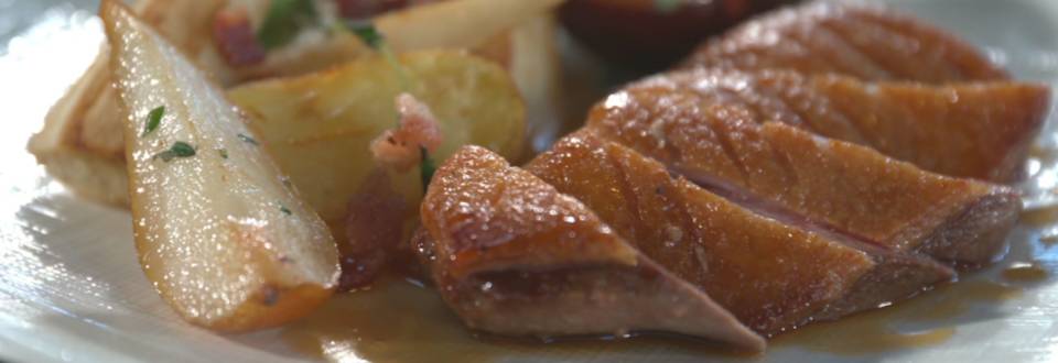 The Restaurant Cook Off Main - Deluxe Duck Breast with festive plum sauce and roast vegetables